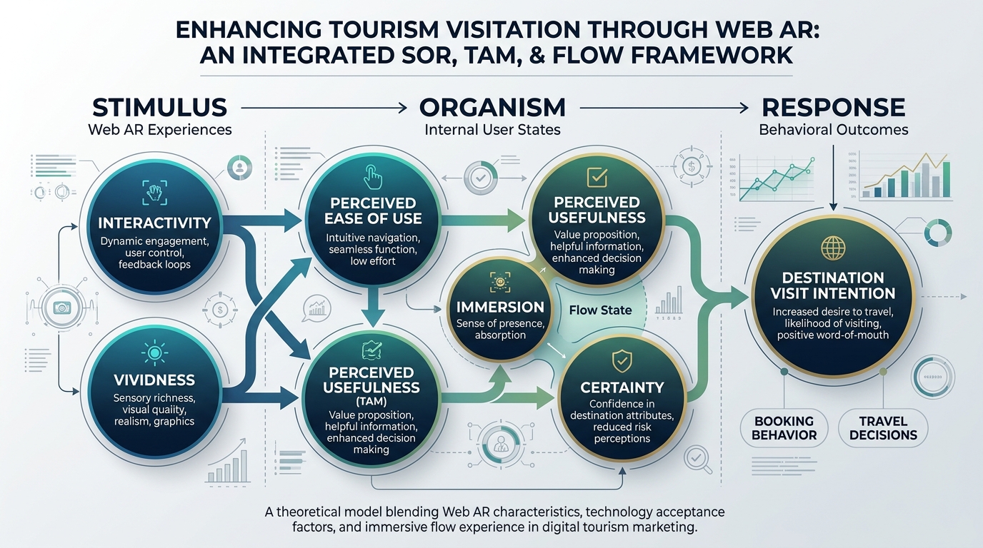 Integrated S-O-R, TAM, and Flow Theory Framework for Web AR Tourism